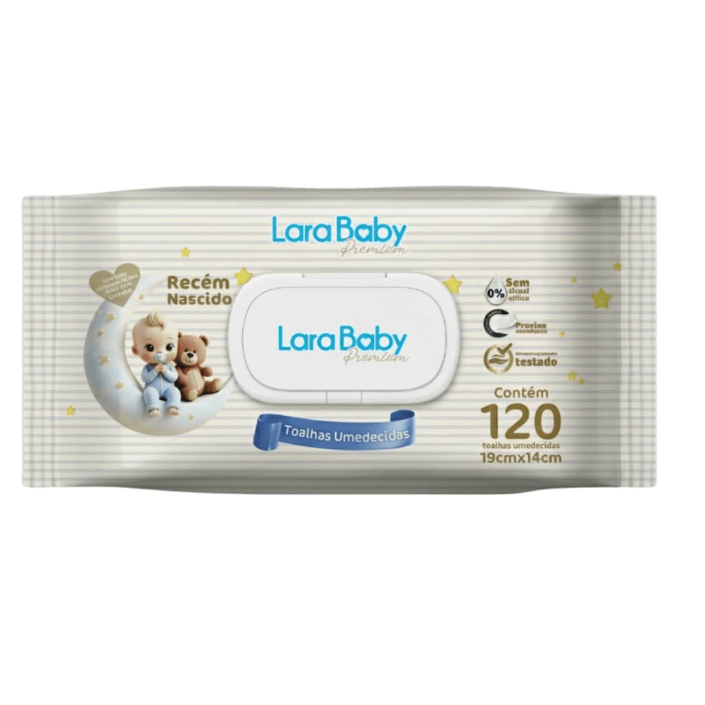 Toalha Umedecida Lara Baby Premium Recém Nascido RN 120 Unidades