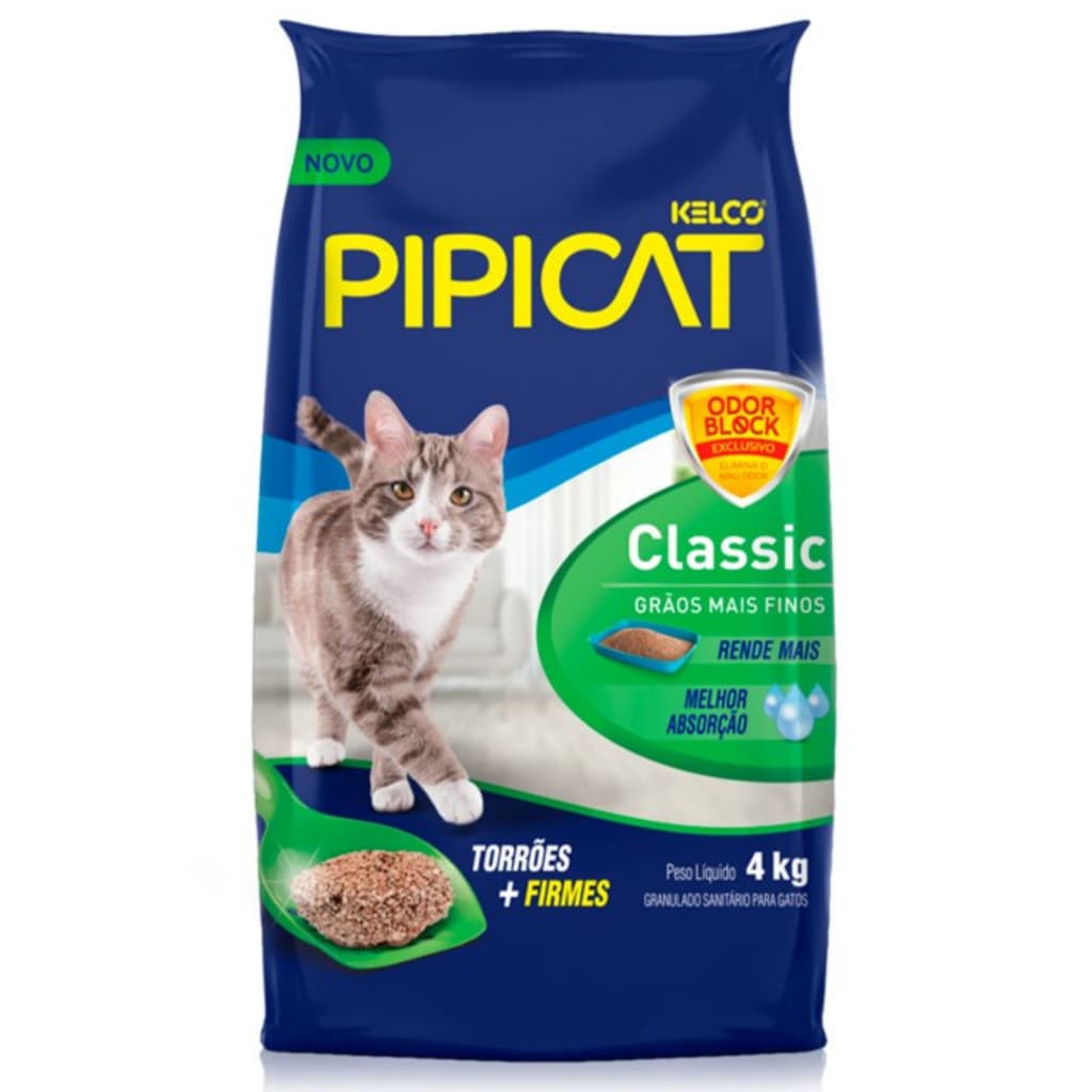 Areia Sanitária Kelco Pipicat Classic para Gatos - 4 Kg