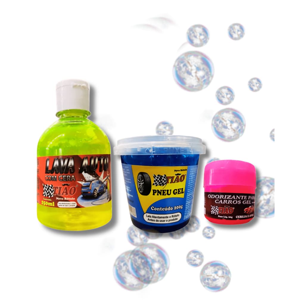 Kit Limpeza Automotiva Lava Auto Pretinho Odorizante Limpa Pneu Cheirinho Carro