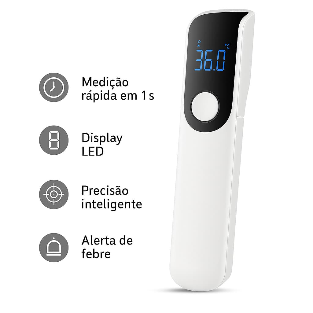 Termômetro Digital Sem Toque com Alarme de Febre e Desligamento Automático