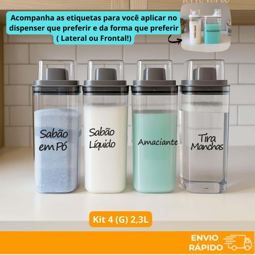 Dispenser 2,3L Organizador Lavanderia Hermético Porta Sabão Em Pó Amaciante Recarbonato