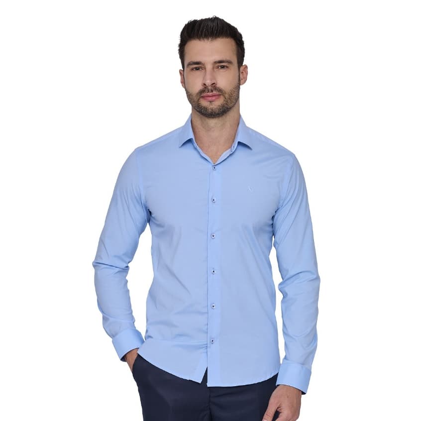 Camisa Social Masculina Manga Longa Slim Sem Bolso Elegante