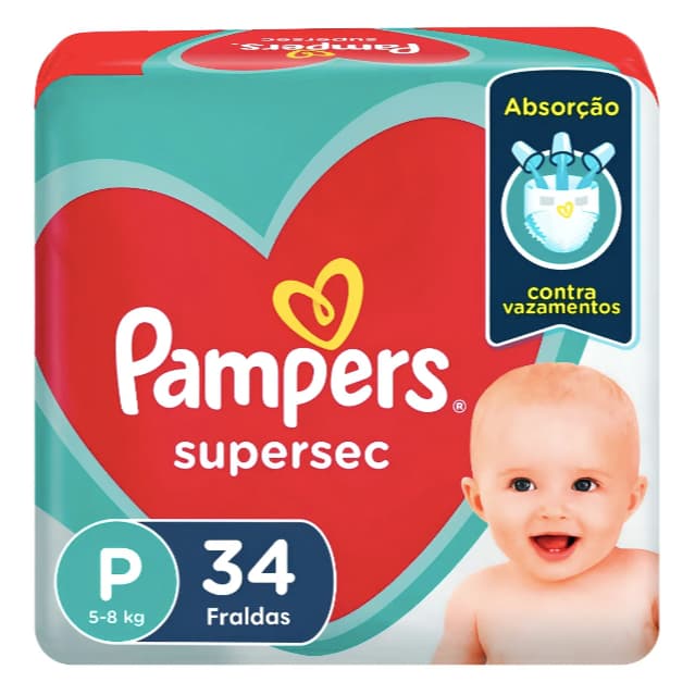 Fraldas Pampers Supersec P 34 Unidades