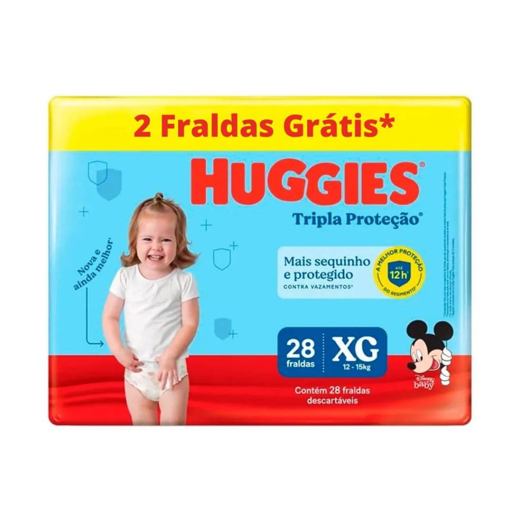 Fraldas Huggies Tripla Proteção Mega XG Com 26 Unidades 2 Tiras