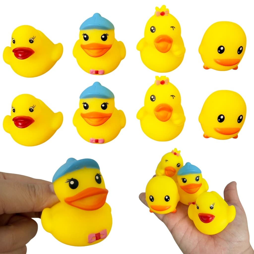 Kit 8 Pçs Bichinhos para Banho Pato Patinhos De Borracha Brinquedo Bebê Vinil Apito Banheira