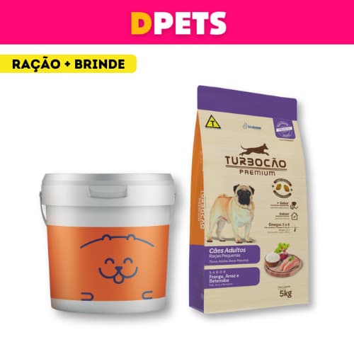 Ração Turbocão Premium Raças Pequenas 10kg Sabor Frango, Arroz e Beterraba + Brinde Porta Ração 7,2l