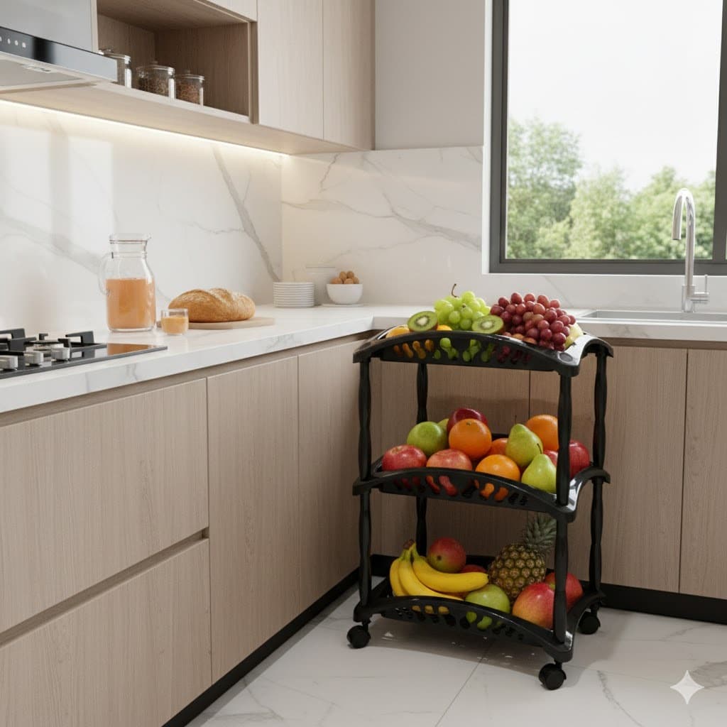 Organizador Vertical Triplo Fruteira Salão de Beleza Mecânica Multiuso Preto Arqplast