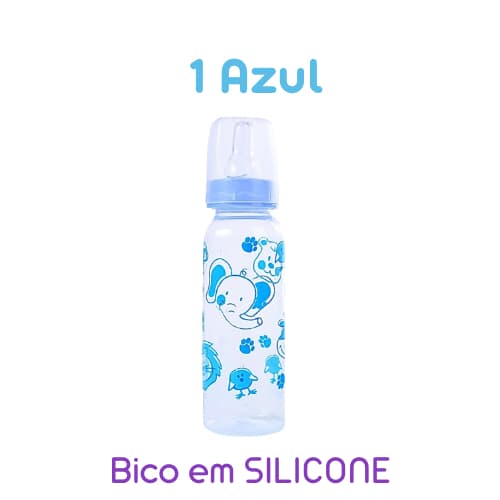 1 Mamadeira Barato Menino e Menina Petita Anplas 240ml bico em SILICONE livre de BPA Cha de bebe estampa animal