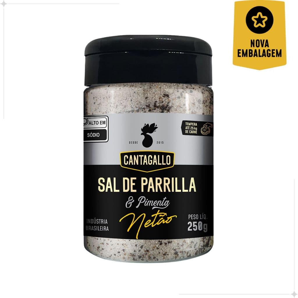 Sal de Parrilla e Pimenta Netão CantaGallo 250g - Tempero para Carne Churrasco e Parrilla