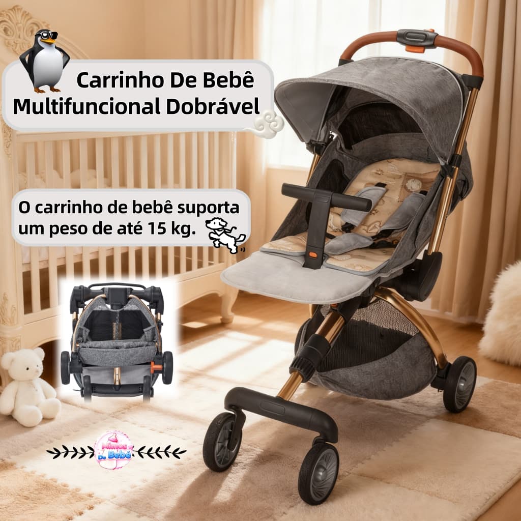 Carrinho De Bebê Passeio Dobrável Acolchoado com Assento Reclinável e Trava de Segurança Até 15 Kg