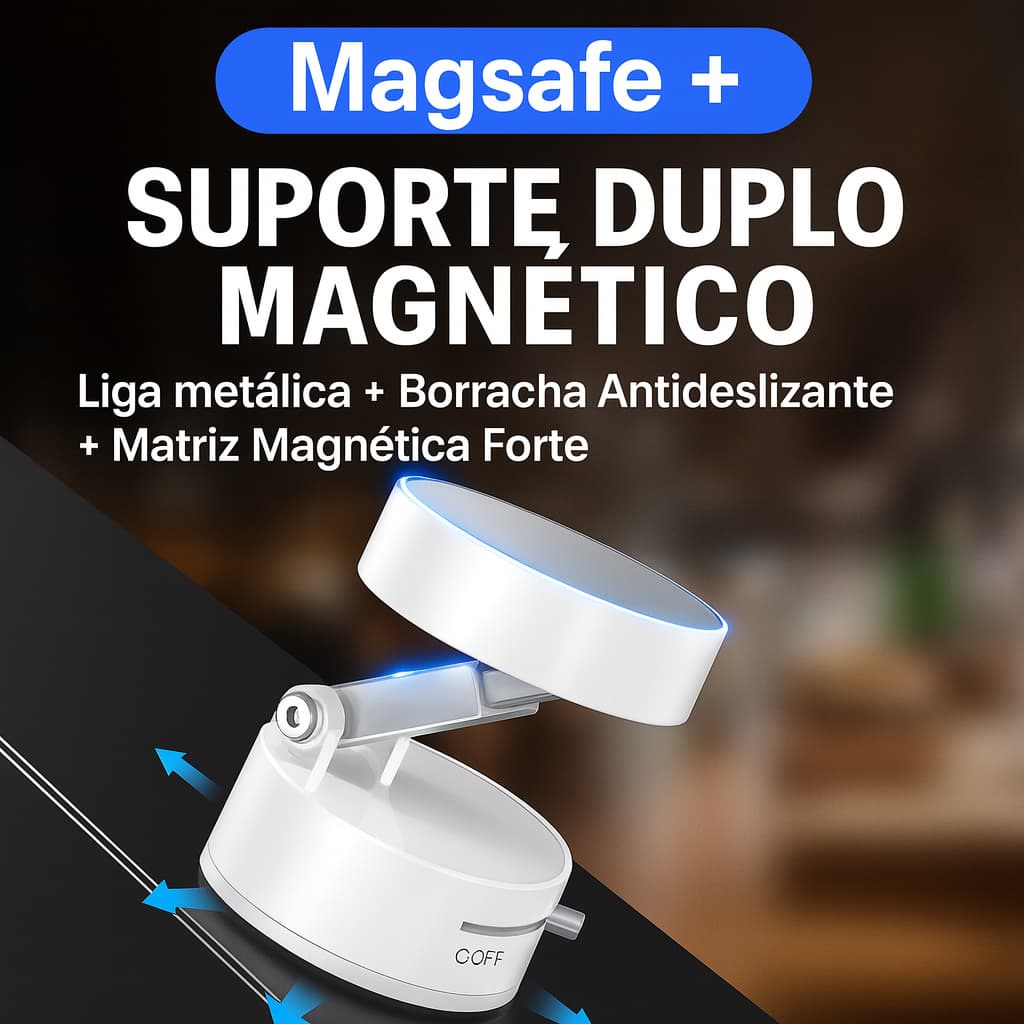 Suporte Magnético Retrátil 360° | Base Pesada Antiderrapante | Para Carro e Mesa | Forte e Estável