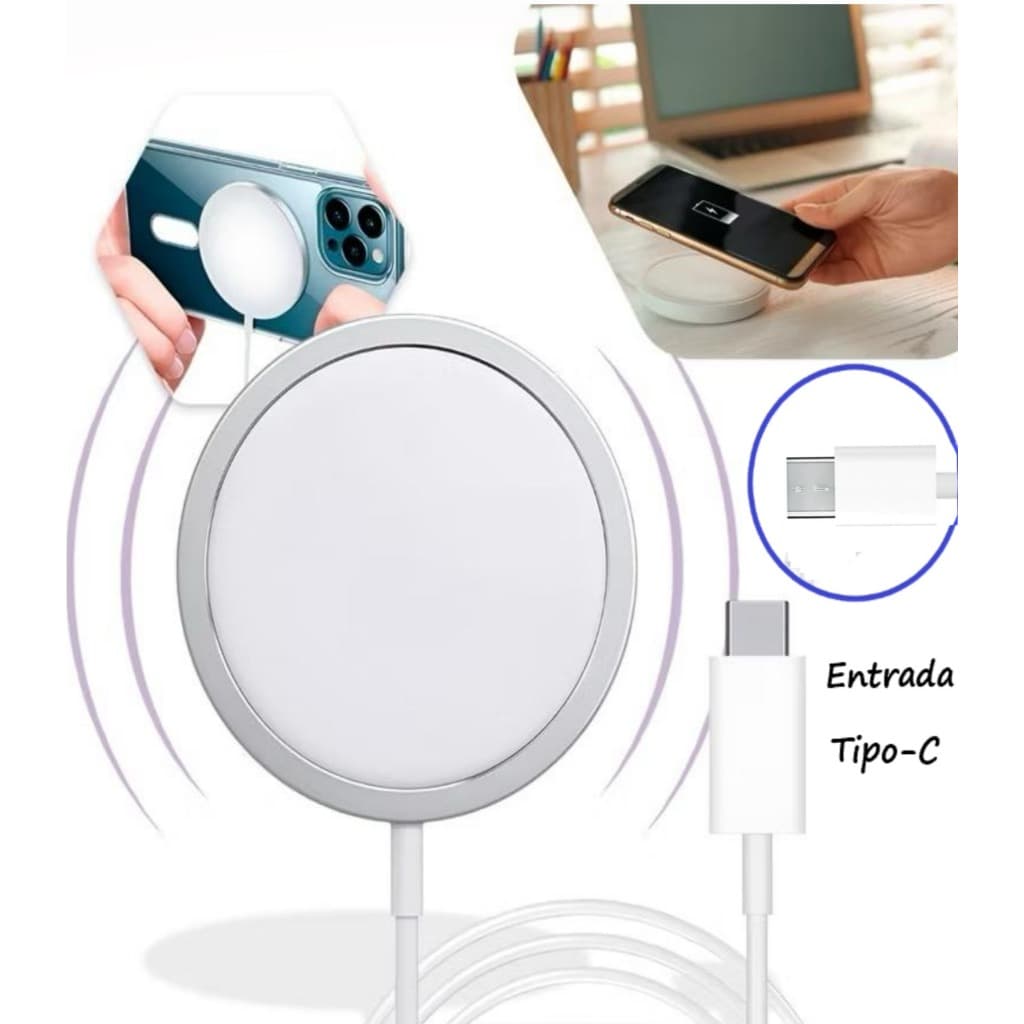 Carregador Magsafe Magnético Duplo Entrada Tipo C Sem Fio 15W Para iPhone Carregamento Turbo Rápido