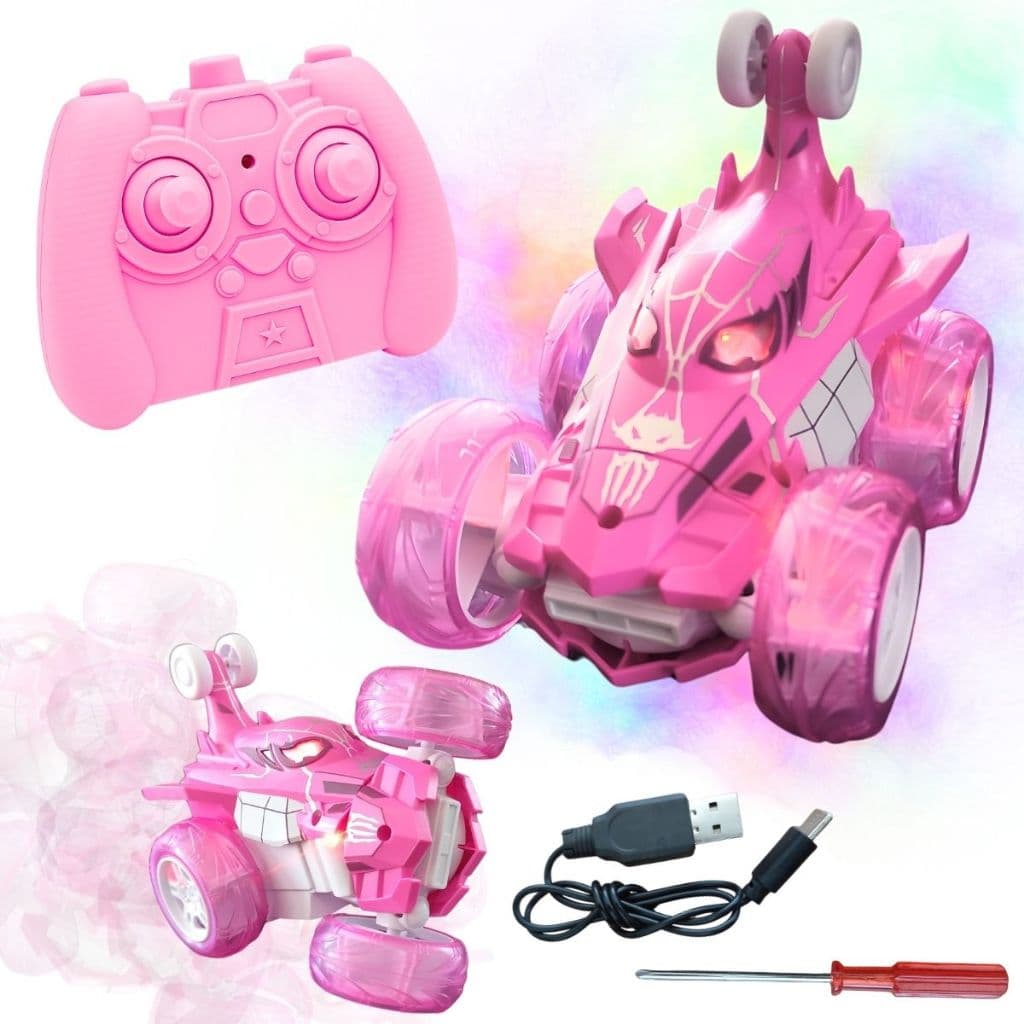 Carrinho De Controle Remoto Rosa Para Menina 2.4Ghz Brinquedo Infantil Carrinho Aranha Gira 360