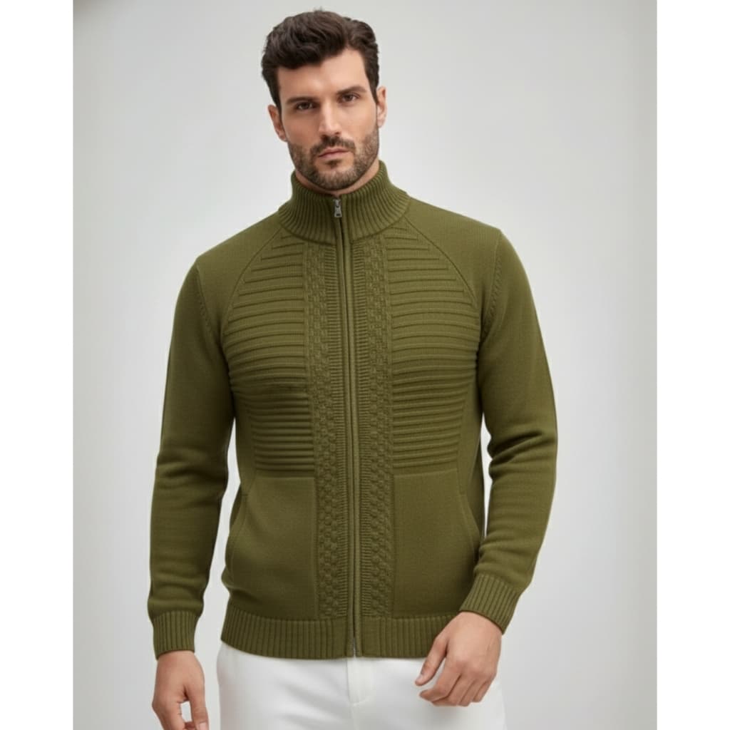 Jaqueta Masculina Tricot com Zíper Casaco Masculino Blusa de Frio de Homem