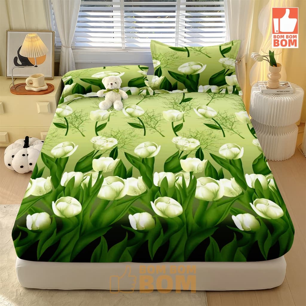 Flor verde Jogo de lençol com 02 e 03 Peças Casal Queen Não Desbota Conjunto de Capa de Colchão Solteiro