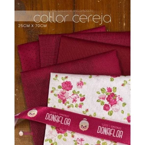 Kit 5Tricolines Collor Cereja Vermelho 25cm X 70cm 100% Algodão - para Panos de Prato, Fraldas  e Patchwork
