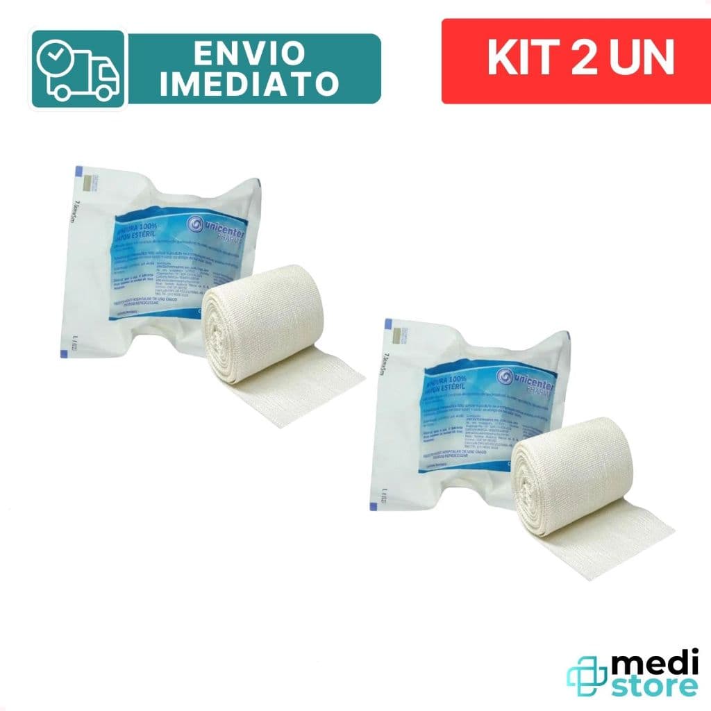 Kit com 2 - Ataduras de Rayon Estéril 7,5 cm x 5 m Unicenter - Envio Imediato