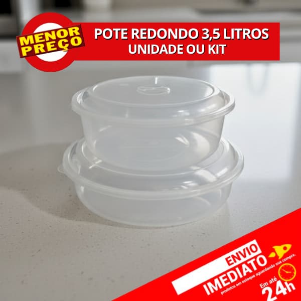 Potes Redondos 3,5 Litros Plástico Transparente com Tampa Organizador Cozinha Multiuso