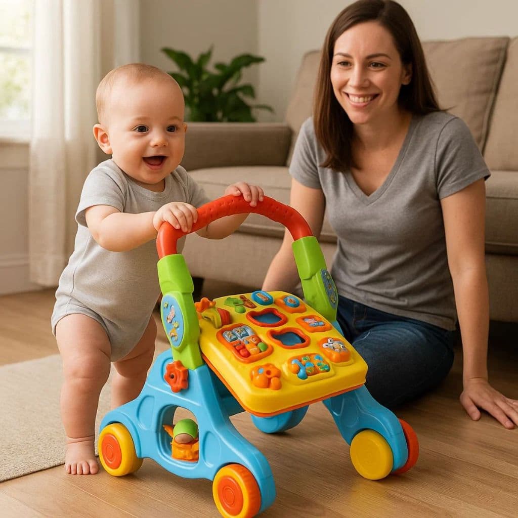 Andador Bebê 4 em 1 Didático Mesa Atividades Painel Empurrador Com Som Encaixe Sensorial Educativo
