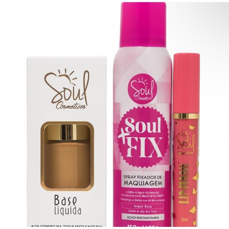 Kit Base Liquida Soul + Fixador de maquiagem + Gloss Labial