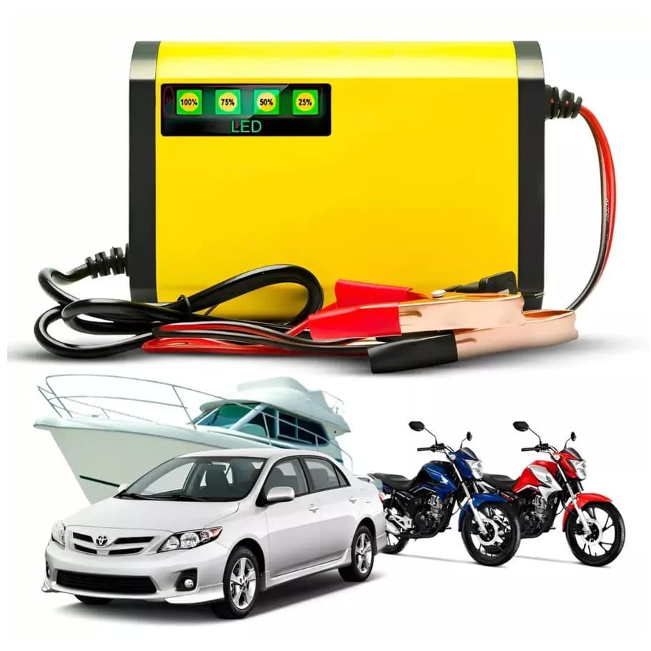 Carregador Bateria Automotivo 12v Até 300 Amperes Carga Lenta 2a Inteligente Portátil Carro Moto Caminhão Bivolt 110/220