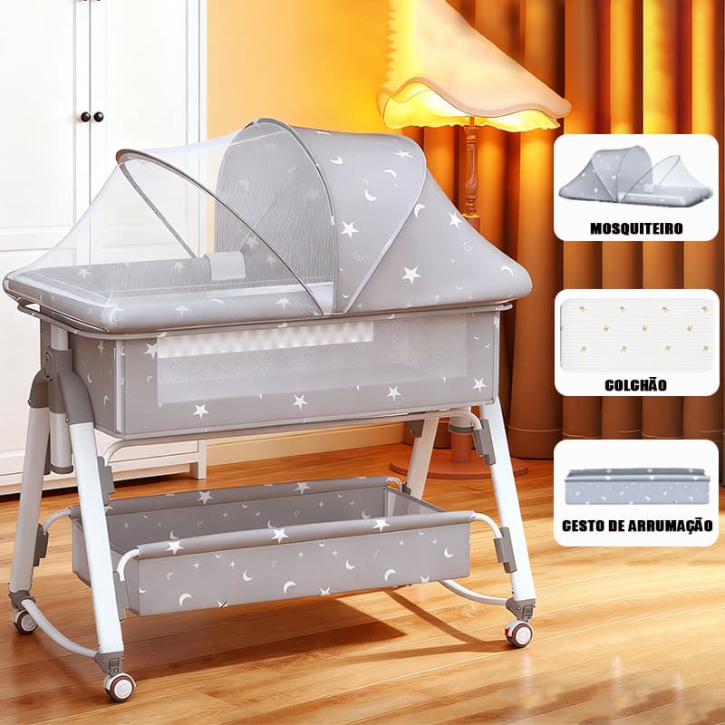 Berço Portátil Mosquiteiro Berço portátil multifuncional móvel e dobrável para bebê Cinza 50kg P18