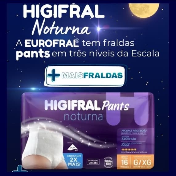 Roupa Íntima Higifral Pants Noturna, Unissex, Fralda Calcinha, 4 Pacotes C/16 Roupas Cada Tamanho P/M e G/XG