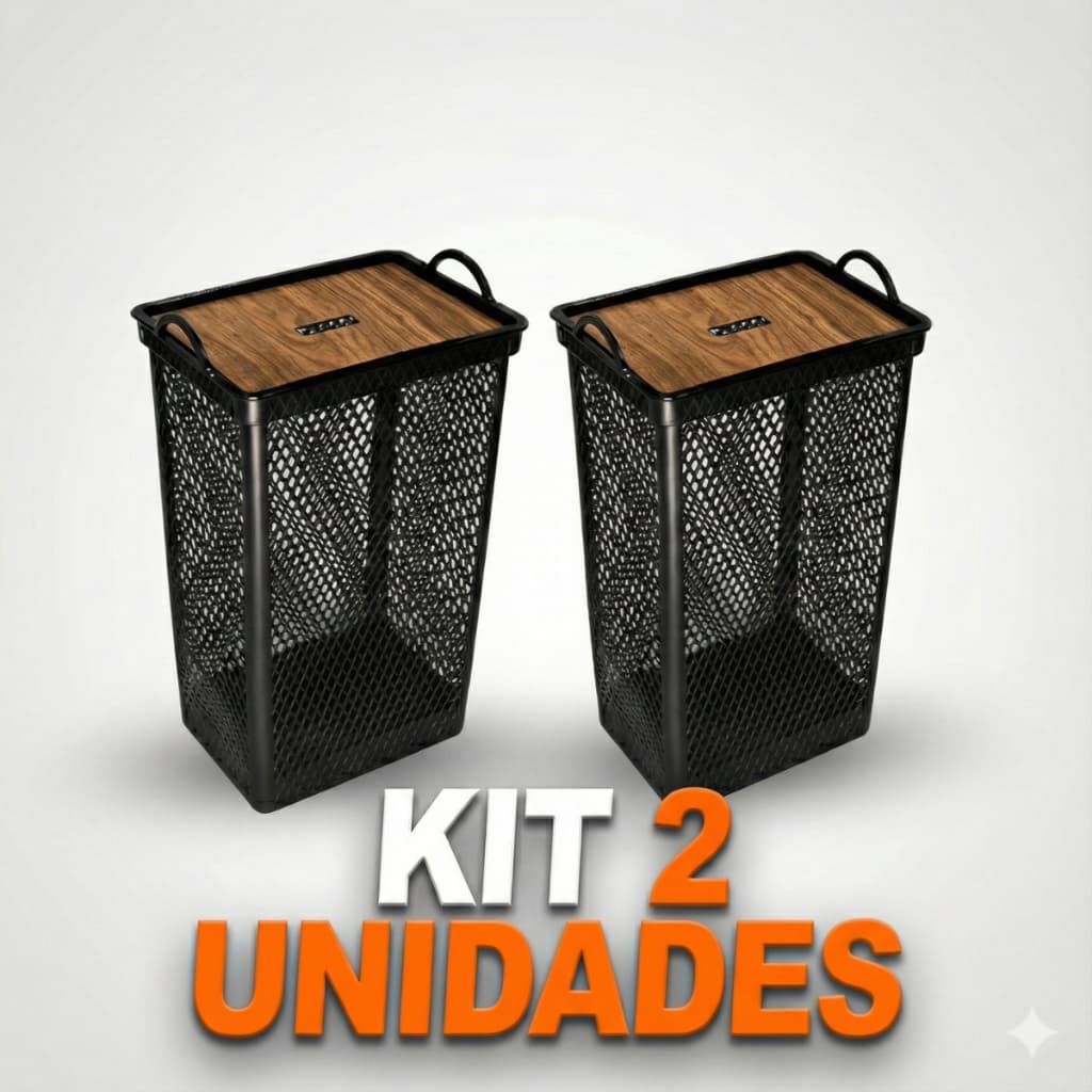 Cesto Organizador 49 Litros Telado Tampa Madeira - Banheiro e Lavanderia