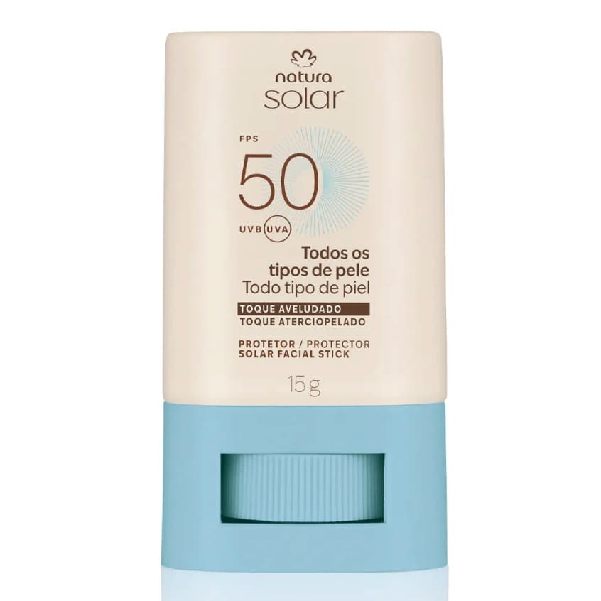 Protetor Solar Facial Stick FPS 50 Natura Solar Efeito Matte e Acabamento Invisível Hidratante Indicado na Pré-maquiagem