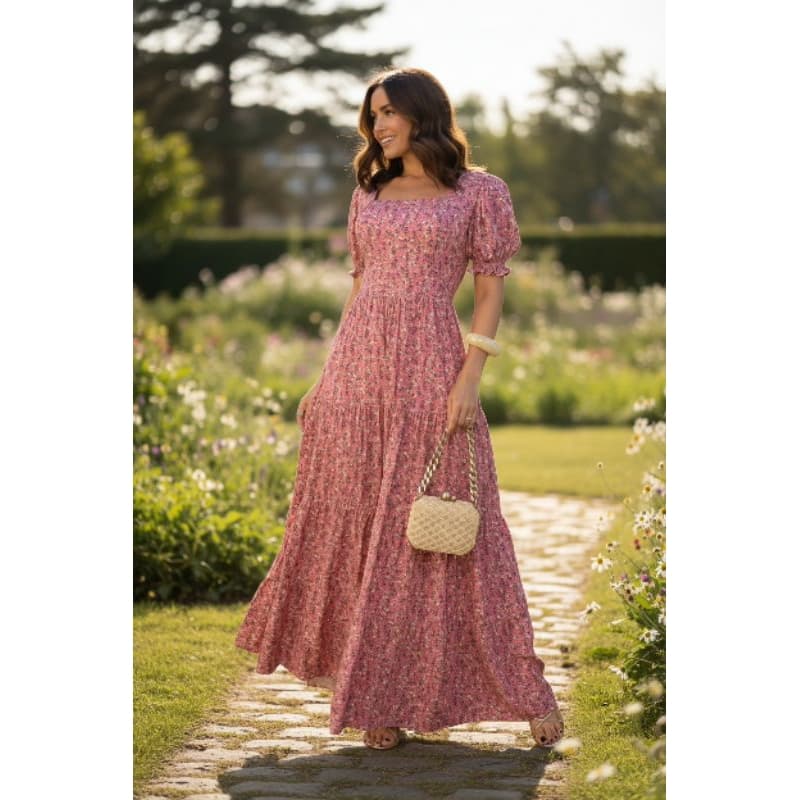 Vestido Feminino Longo Floral e Midi Vestido Elegante Camponesa Vestidos Soltinho de Verão Estampado