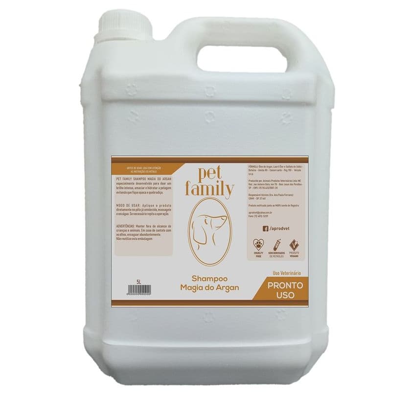Shampoo Pet Magia do Argan Pronto Para Uso Pet Family 5L