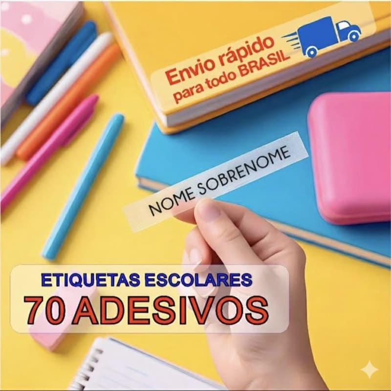 Etiqueta 50x10mm Transparente Folha com 70 unid Personalizada para Identificação Material Escolar