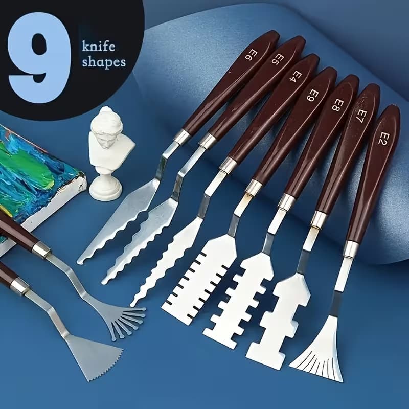 Kit Completo de Espátulas para Pintura - 9 Peças em Aço Inox para Trabalhos Artísticos e Decoração