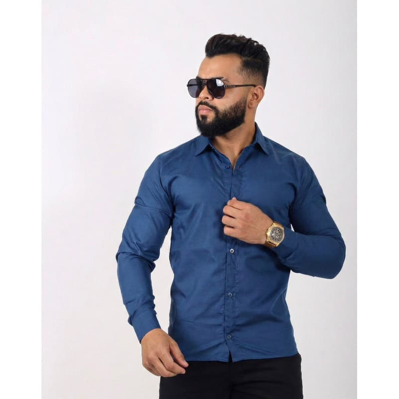 Camisa Slim Fit Masculina lisa, Manga longa, Social Slim.
