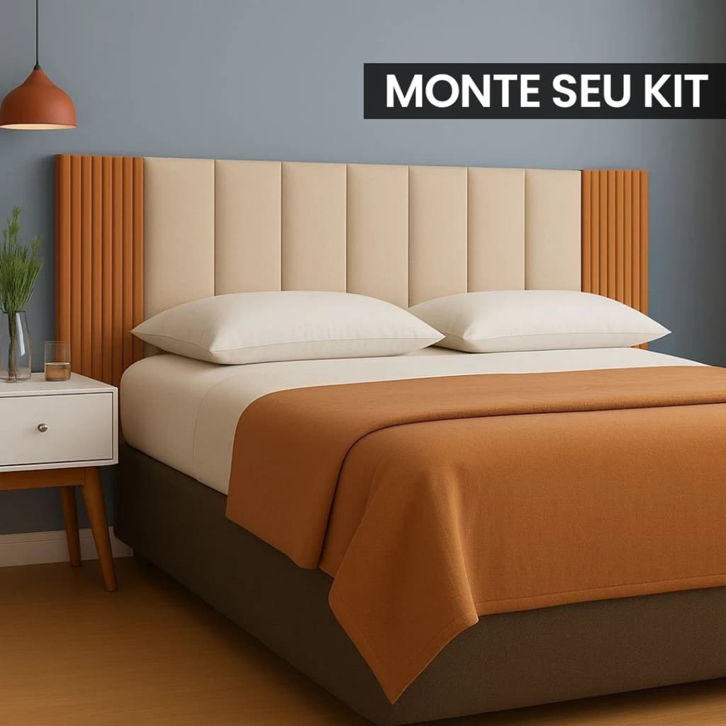 Cabeceira Modular + Painel Ripado MDF Para Cama Box Casal King Queen