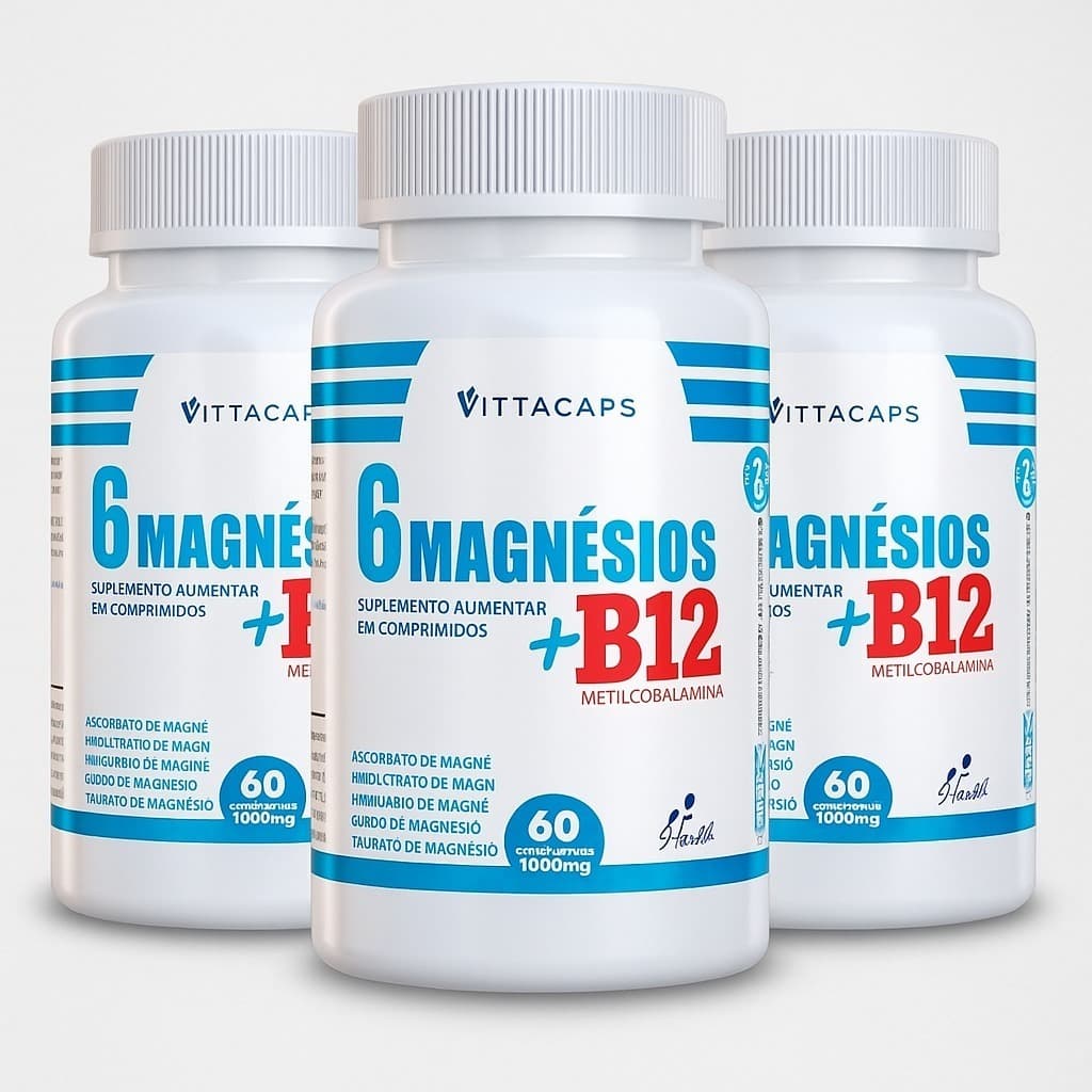 KIT 3x - Vitamina B12 Metilcobalamina + 6 Magnésios  180 Cápsulas 100% Original