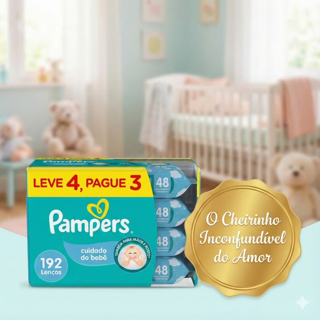 Kit Lenço Umedecido Pampers Original Cheirinho de Bebê - Limpeza Suave e Segura