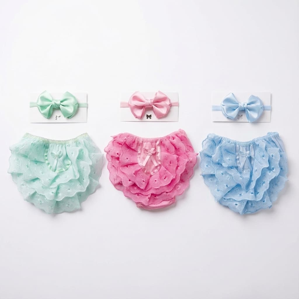 Kit 3 Calcinhas Infantil Bebe Menina  Renda Babado Bunda Rica Super Macia + Laço