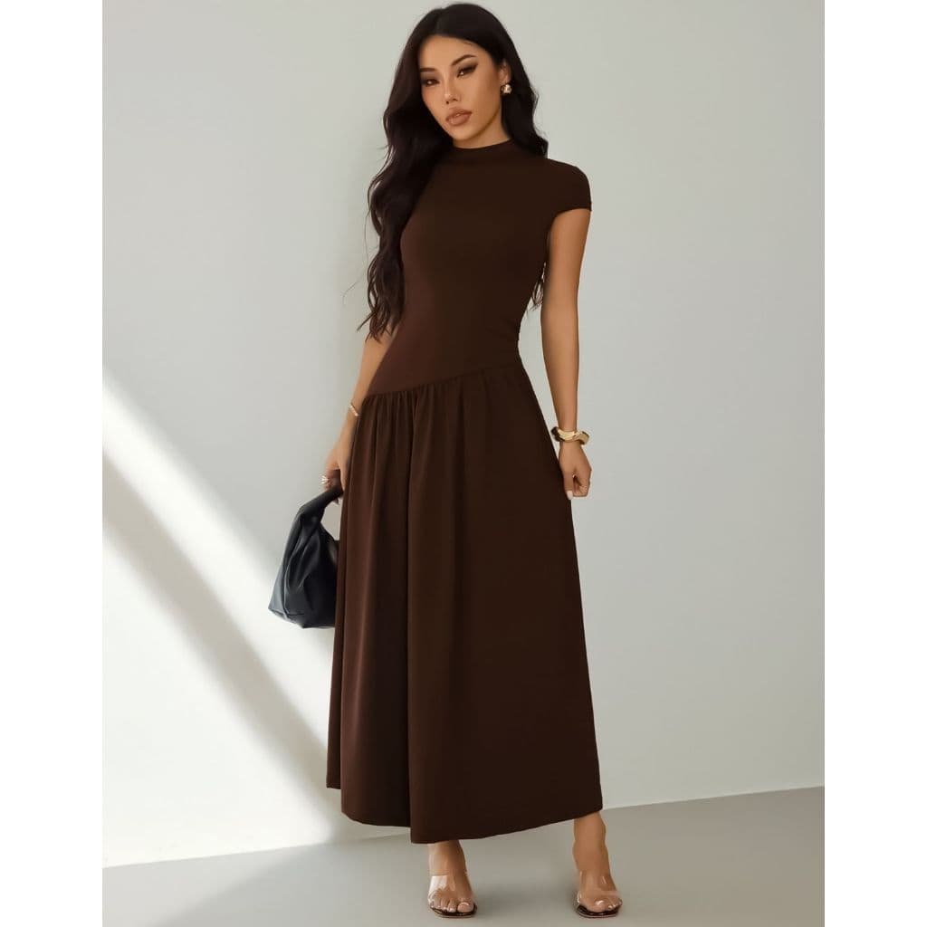 Vestido Longo Drapeado Suplex Soltinho Confortável Manga Curta Casual