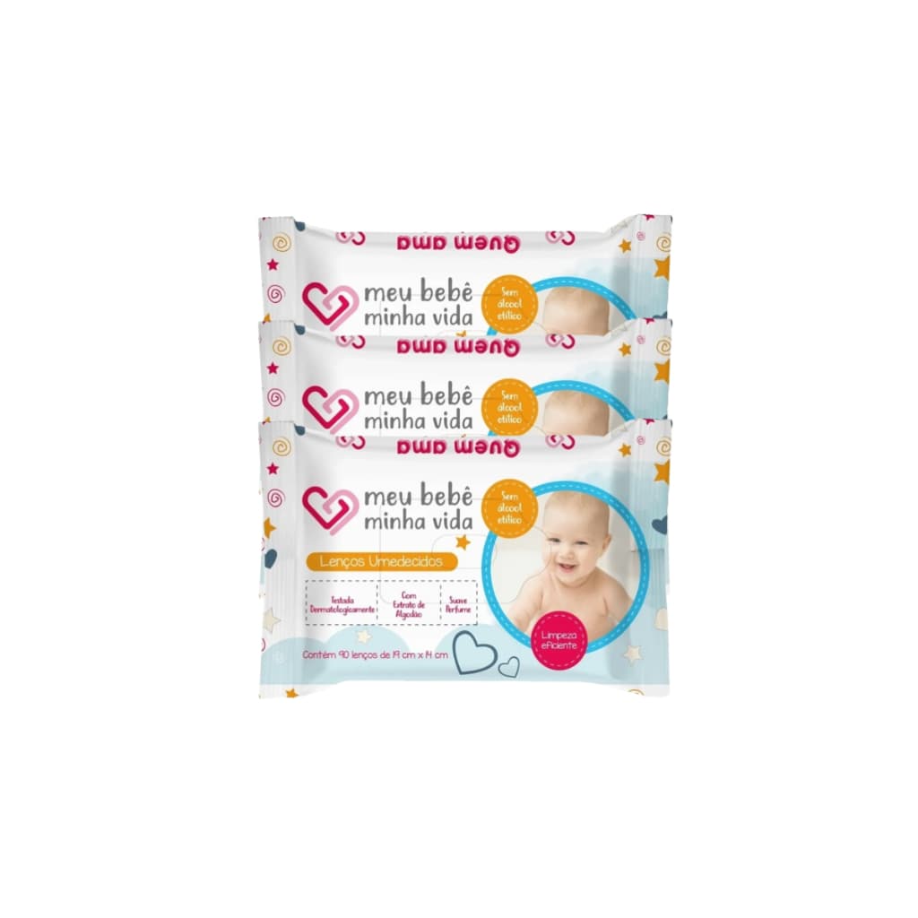 Kit 3 Lenços Umedecido Nutriex Meu Bebê Minha Vida 40 Unidades Limpeza Higiene Sem Álcool Baby Proteção