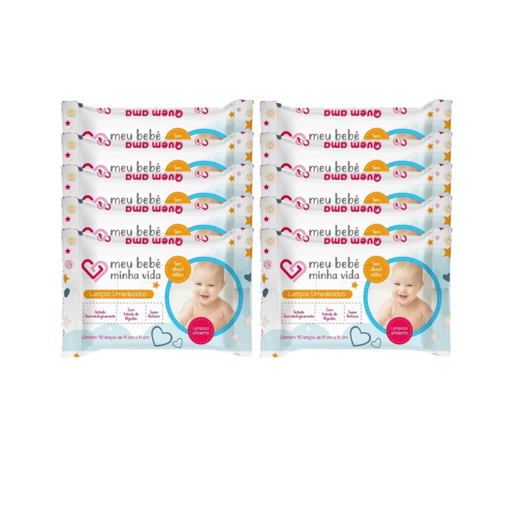 Kit 10 Lenços Umedecido Nutriex Meu Bebê Minha Vida 40 Unidades Limpeza Higiene Sem Álcool Baby Proteção