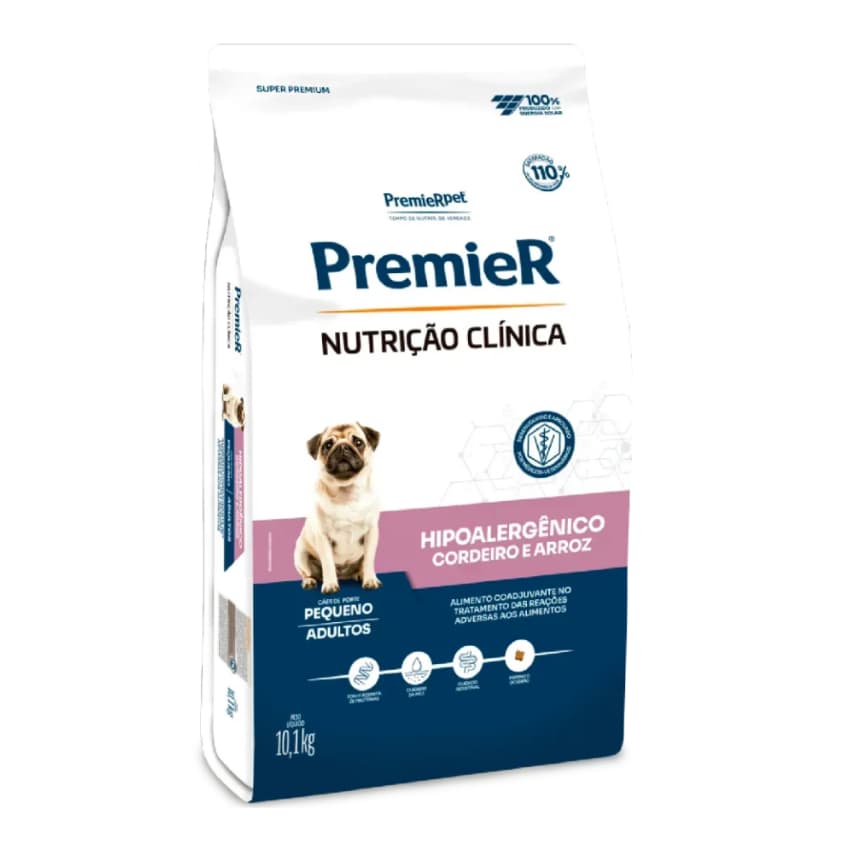 Ração Premier Nutrição Clínica Hipoalergênico Cães Adultos Pequeno Porte Cordeiro e Arroz 10,1kg