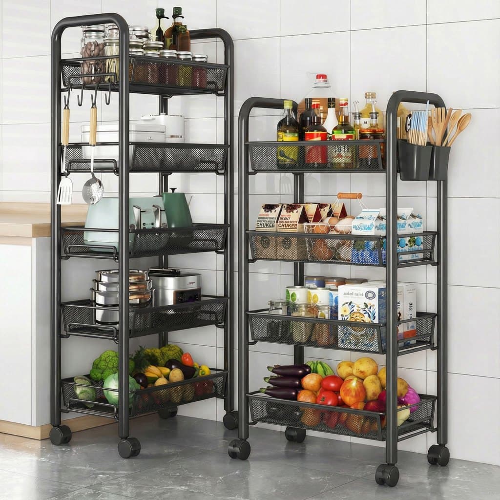 Carrinho organizador com rodas 4/5 camadas multiuso aço carbono prateleira móvel para cozinha banheiro sala estar