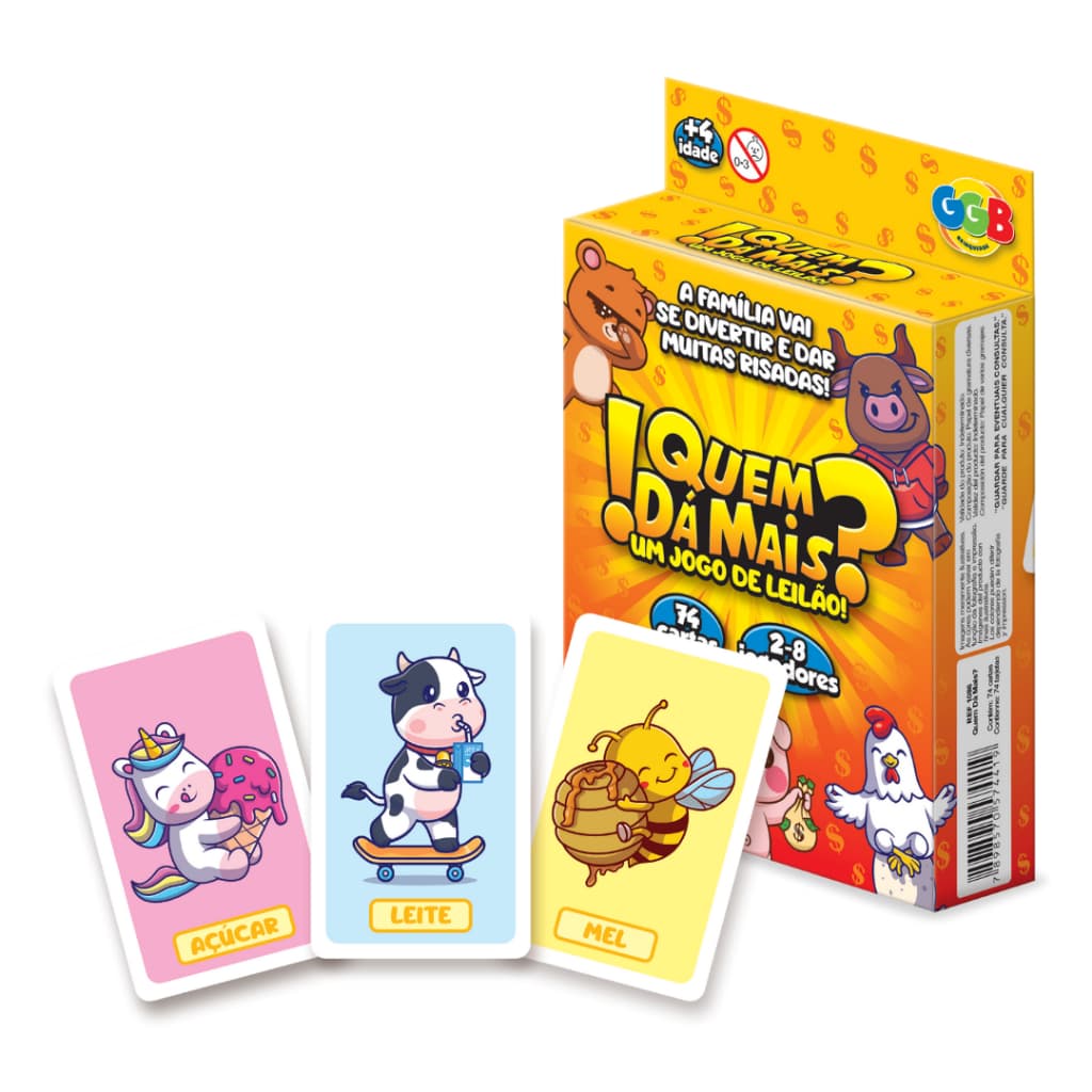 JOGO QUEM DÁ MAIS? 74 CARTAS DIVERSÃO FAMÍLIA AMIGOS LEILÃO RACIOCÍNIO INFANTIL BRINQUEDO EDUCATIVO