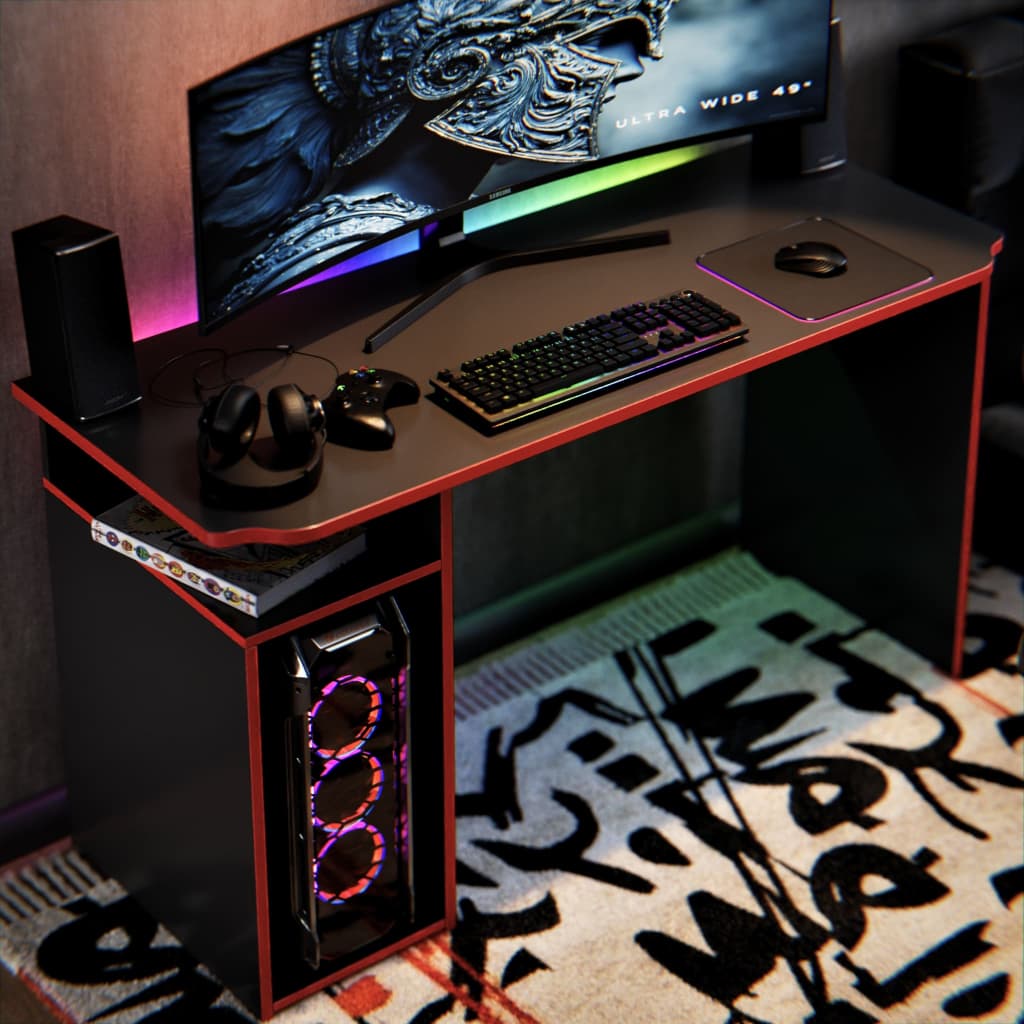 Mesa Escrivaninha Gamer para Computador PC Athenas com Nicho CPU Home Office Setup para 2 Monitores