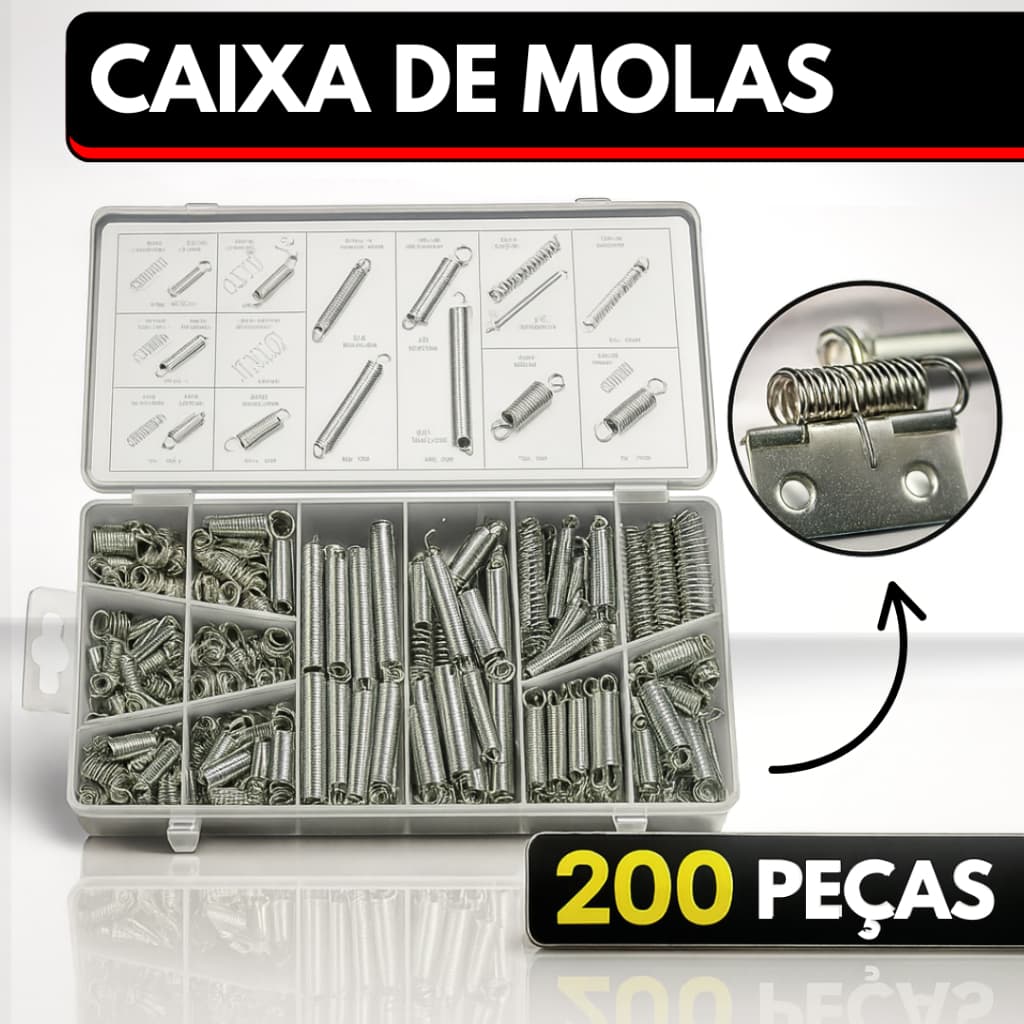 Kit 200 Mola de Compressão Extensão Pressão Aço Tensão Caixa de Molas caixa de plástico transparente