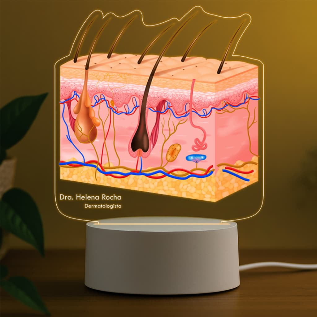 Luminária colorida Led UV personalizada com o nome  - camadas da pele, dermatologista