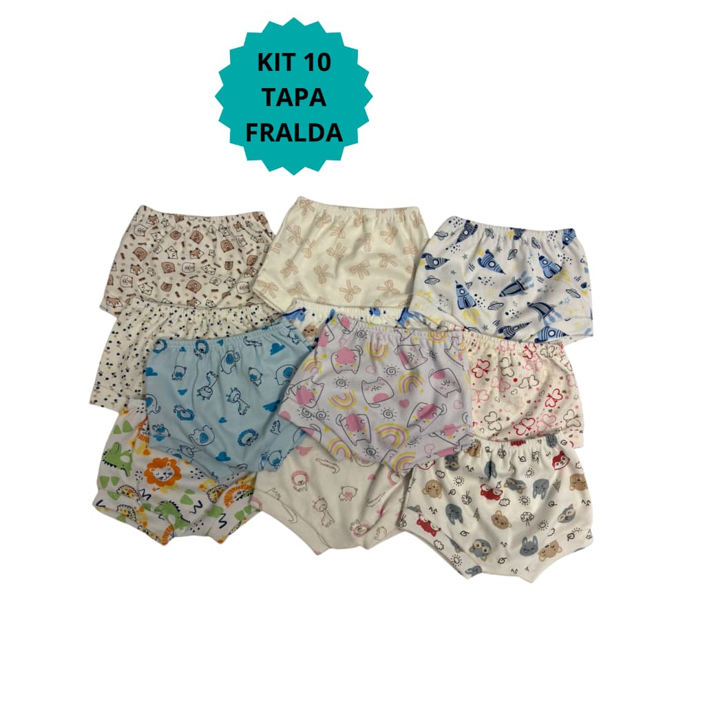 Kit 10 Tapa Fralda Bebê Estampado Tecido Canelado Várias Estampas Menino e Menina