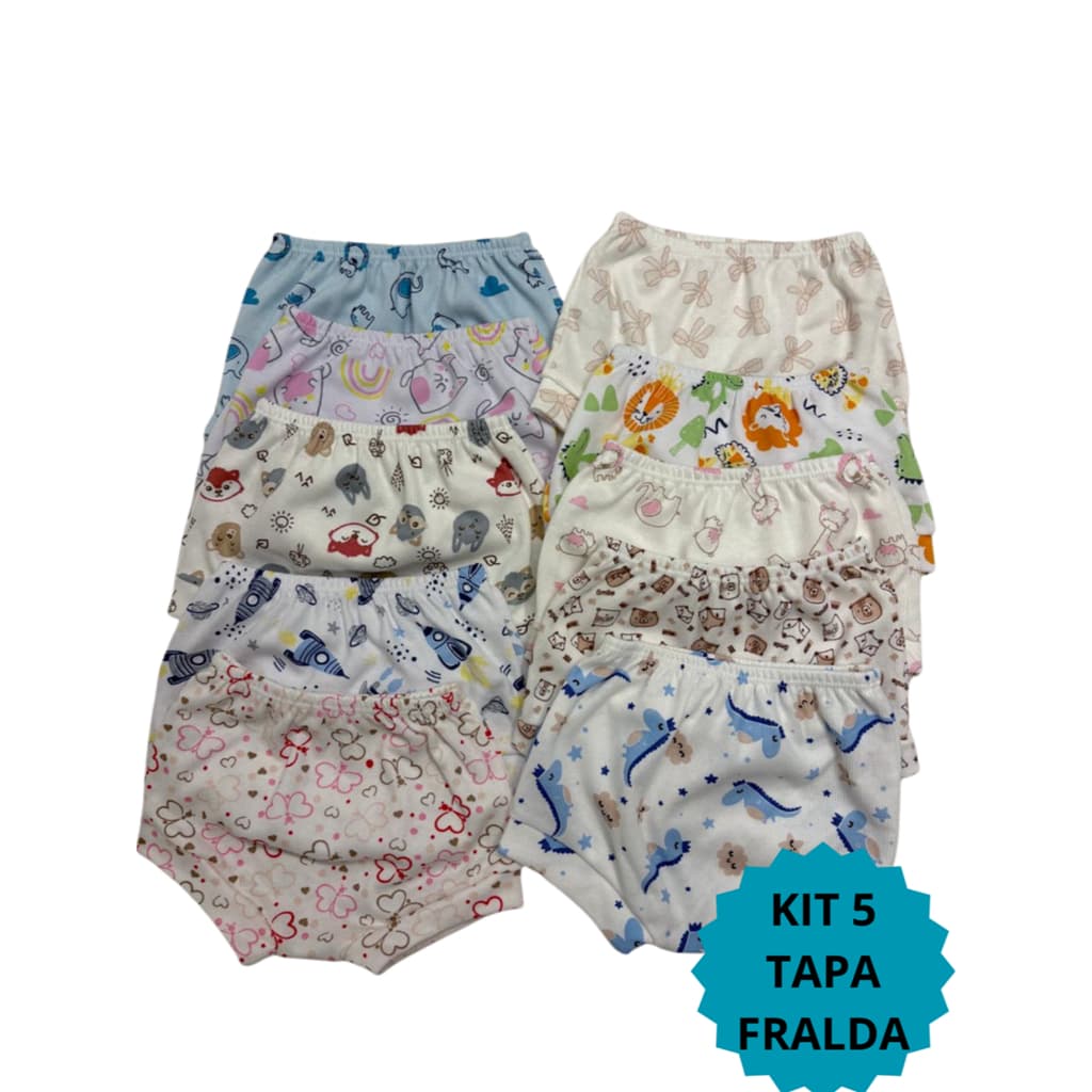 Kit 5 Tapa Fraldas para Bebê Tecido Leve e Confortável Ideal para Dias Quentes Várias Estampas e Tamanhos