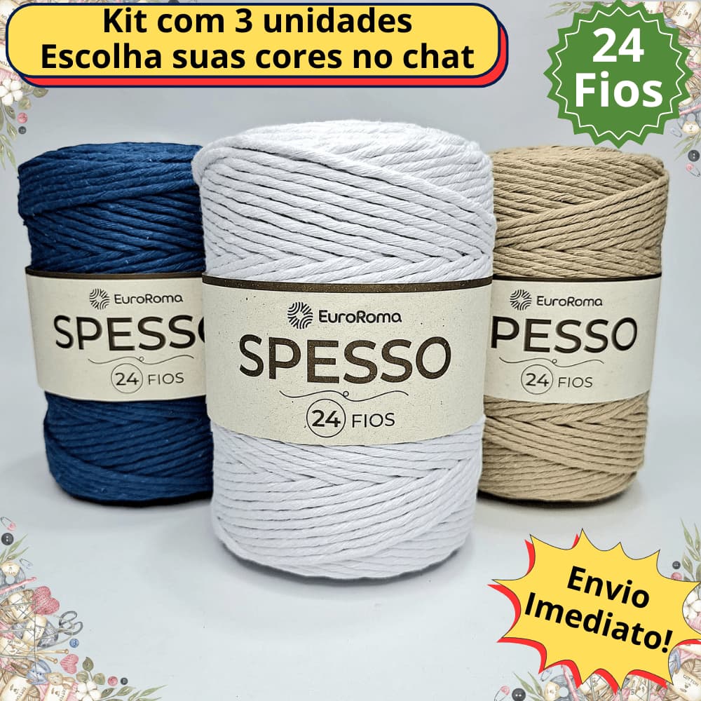 Kit 3 Barbante Spesso 24 Fios 254m 1kg Euroroma Fio Grosso para Crochê Tricô e Macramê
